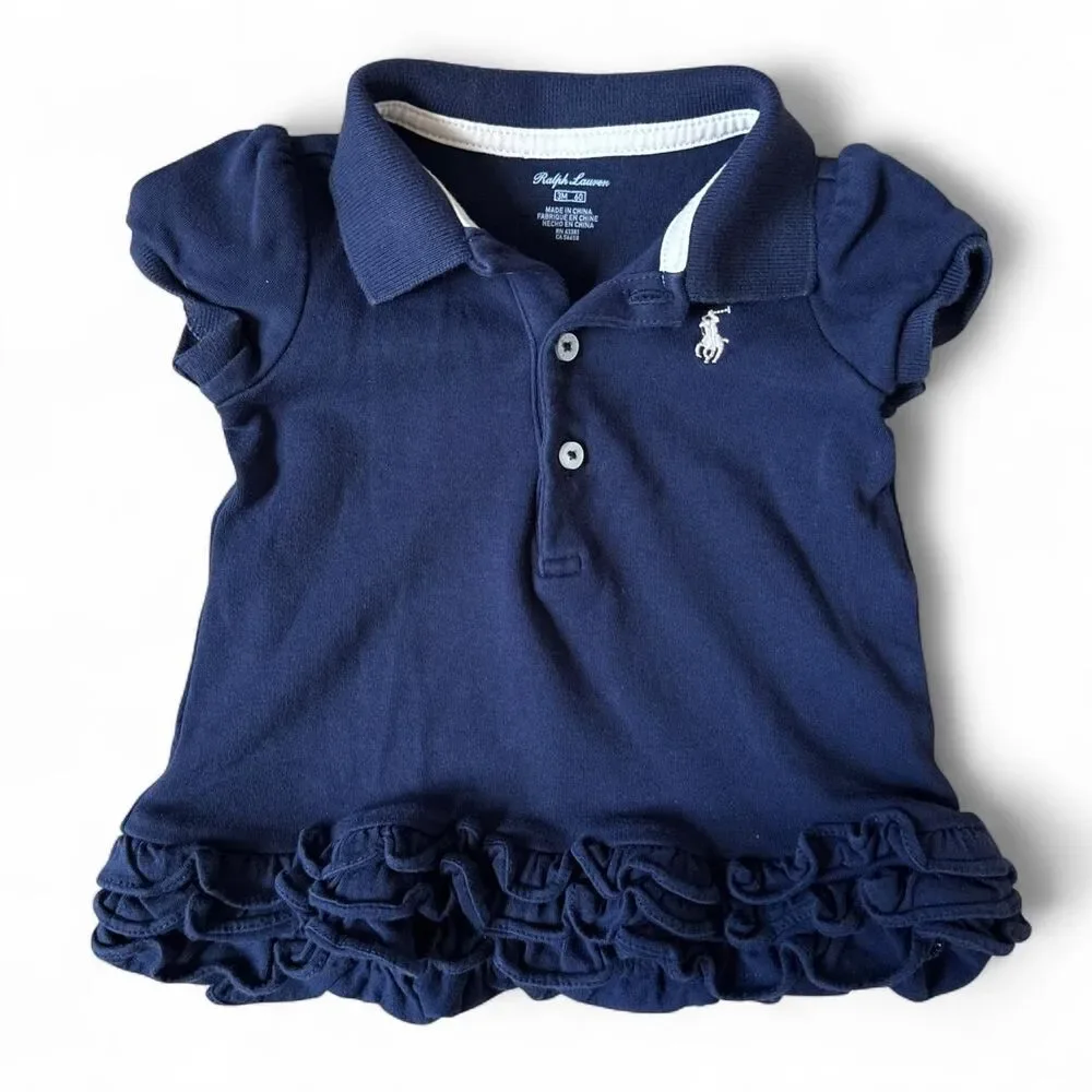 Ralph Lauren Baby Girl Navy Polo Dress with Matching Bloomers 3 Months